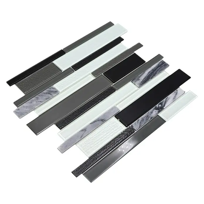 Mozaïektegel verband glas Mix CM GV34 - 28,6 x 30 cm, Grijs/Zwart, Glanzend - Diagonaal zicht