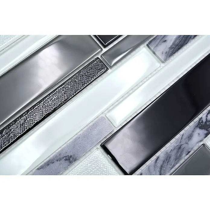 Mozaïektegel verband glas Mix CM GV34 - 28,6 x 30 cm, Grijs/Zwart, Glanzend - Close-up