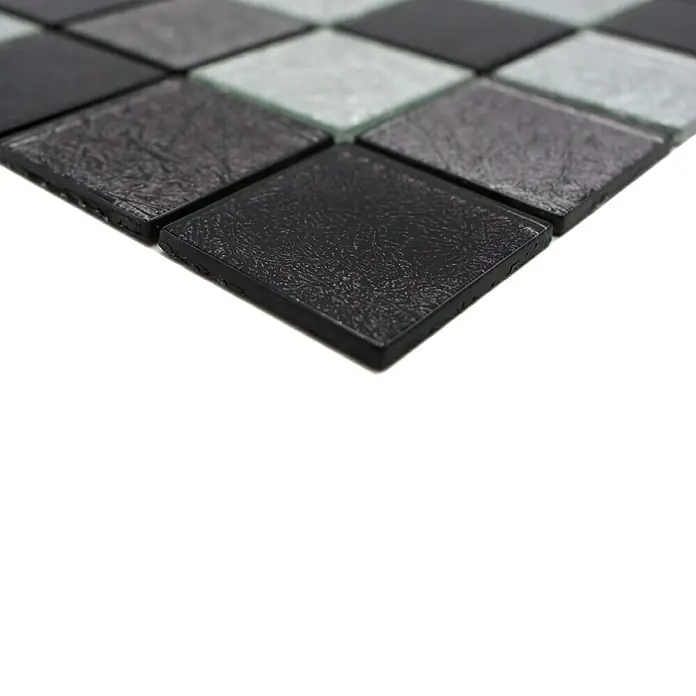 Mozaïektegel vierkant glas Mix CM 4BS23 - 30 x 30 cm, Zwart/Zilver, Glanzend - Close-up