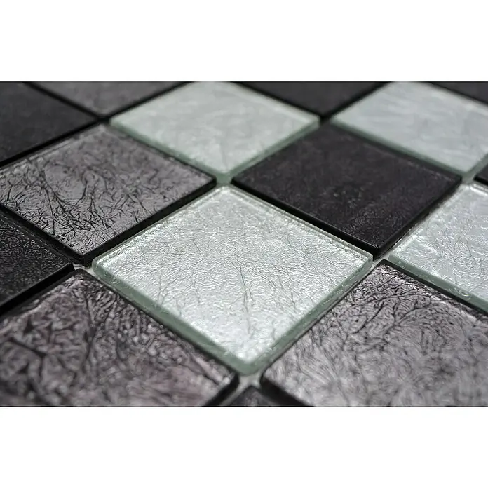 Mozaïektegel vierkant glas Mix CM 4BS23 - 30 x 30 cm, Zwart/Zilver, Glanzend - Close-up