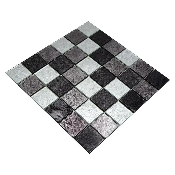Mozaïektegel vierkant glas Mix CM 4BS23 - 30 x 30 cm, Zwart/Zilver, Glanzend - Diagonaal zicht