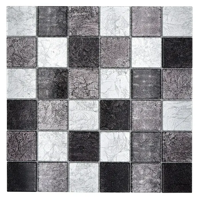 Mozaïektegel vierkant glas Mix CM 4BS23 - 30 x 30 cm, Zwart/Zilver, Glanzend - Bovenaanzicht