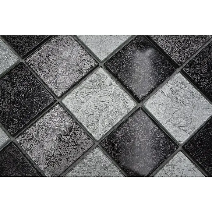Mozaïektegel vierkant glas Mix CM 4BS23 - 30 x 30 cm, Zwart/Zilver, Glanzend - Close-up