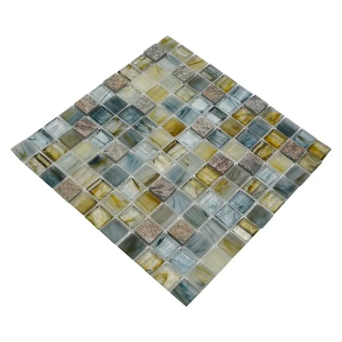 Mozaïektegel vierkant glas Mix XCR 2505 - 30,2 x 30,2 cm, Grijs, Glanzend - Diagonaal zicht