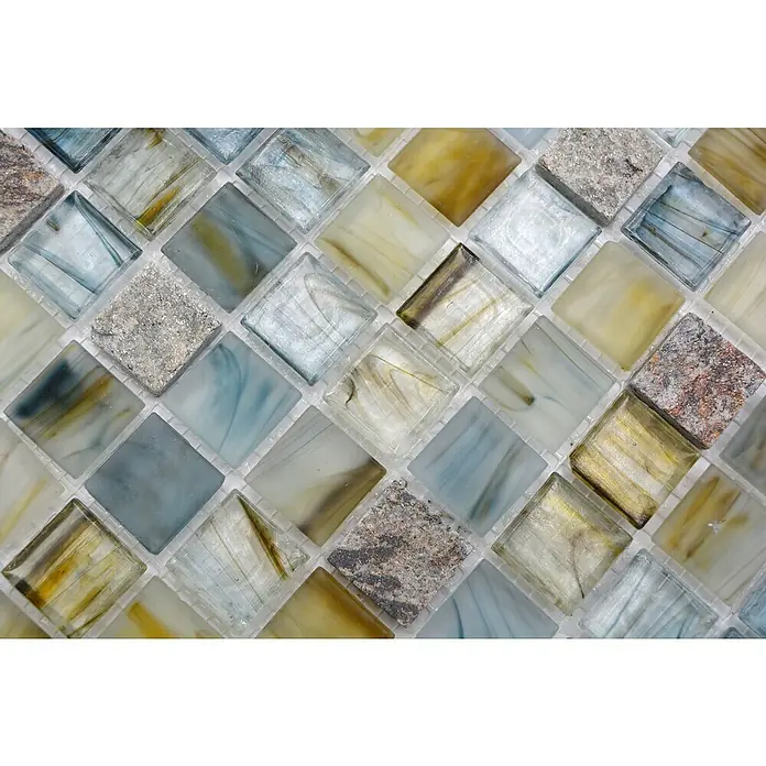 Mozaïektegel vierkant glas Mix XCR 2505 - 30,2 x 30,2 cm, Grijs, Glanzend - Close-up