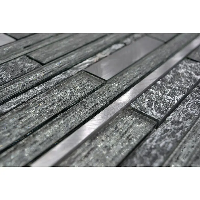 Mozaïektegel verband glas Mix XAM GV84 - 29,8 x 31 cm, Zwart, Glanzend - Close-up