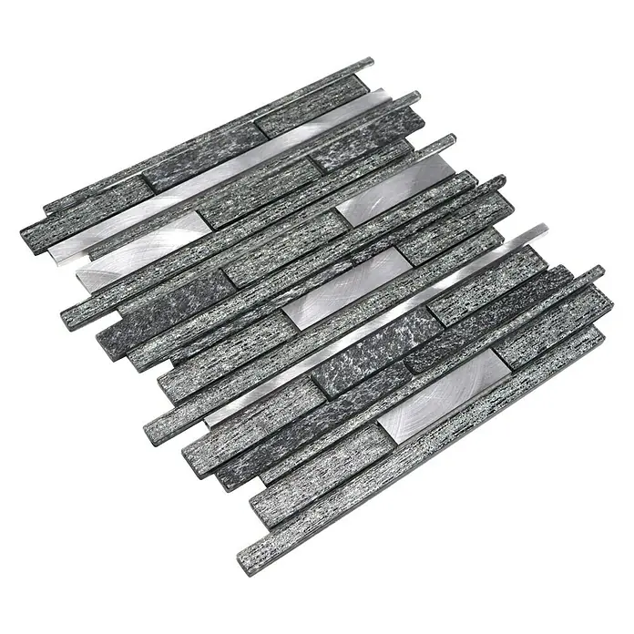 Mozaïektegel verband glas Mix XAM GV84 - 29,8 x 31 cm, Zwart, Glanzend - Diagonaal zicht