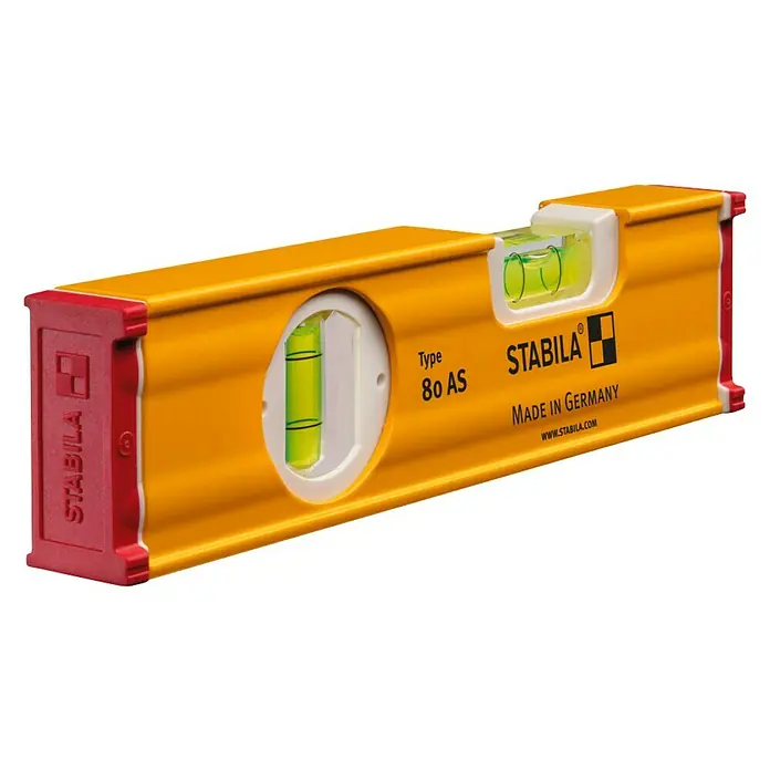 Stabila Wasserwaage TYPE 80 AS - Länge: 20 cm, Anzahl Libellen: 2 Stk. - Diagonale Ansicht