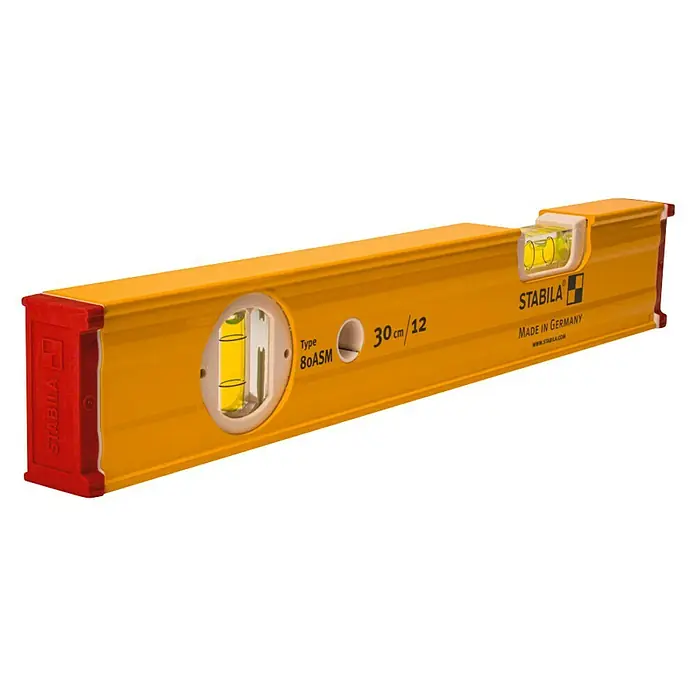 Stabila Wasserwaage TYPE 80 ASM - Länge: 30 cm, Anzahl Libellen: 2 Stk. - Diagonale Ansicht