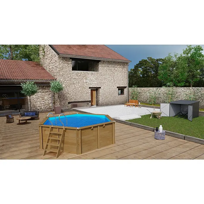 Gre Piscina de madera Vanille 2 - Ø x Al: 400 x 119 cm, 8 m³, Marrón - Foto ambiente