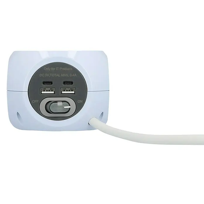 Blaupunkt Steckdosenwürfel mit Induktion - Anzahl Steckdosen Schuko: 3 Stk., Weiß, 2 x USB A und 2 x USB C - Vorderansicht