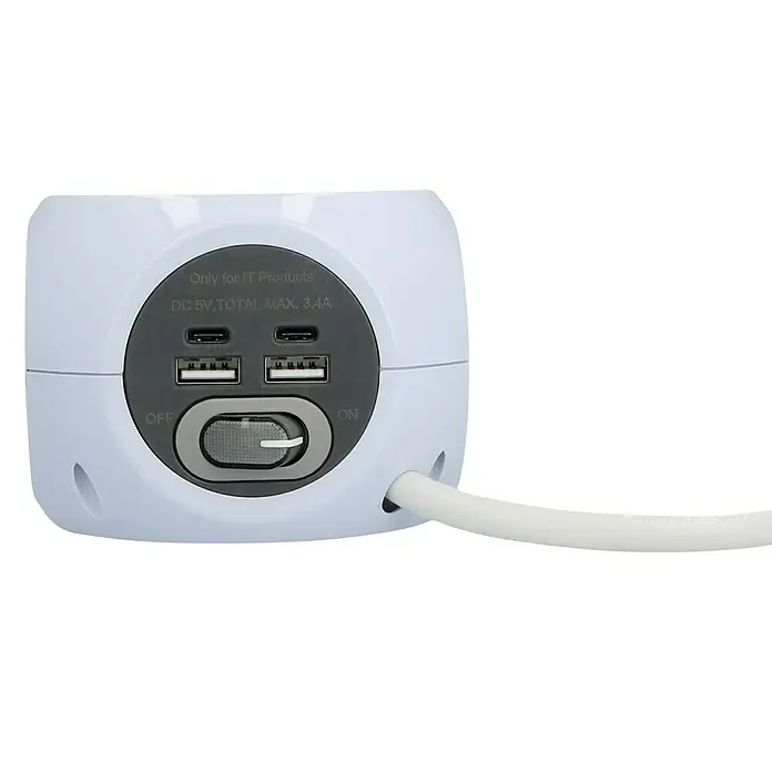 Blaupunkt Steckdosenwürfel - Anzahl Steckdosen Schuko: 3 Stk., Weiß, 2 x USB A und 2 x USB C - Diagonale Ansicht