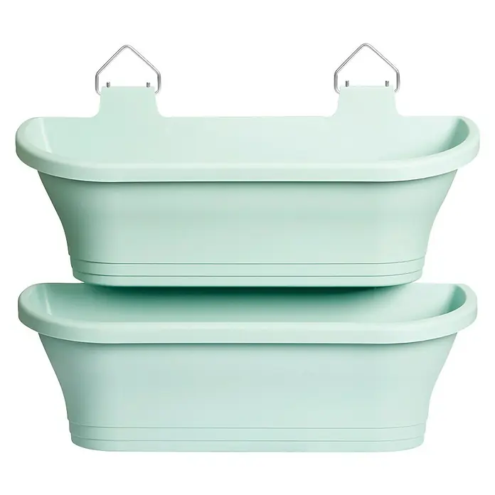 Elho Jardinera para balcón Corsica - Longitud exterior máx.: 18 cm, Verde menta, 2 ud. - Vista frontal