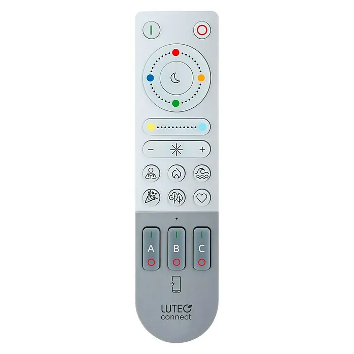 Lutec Mando a distancia Bluetooth - L x An x Al: 1,9 x 4 x 15,7 cm, Plástico, Gris - Vista frontal