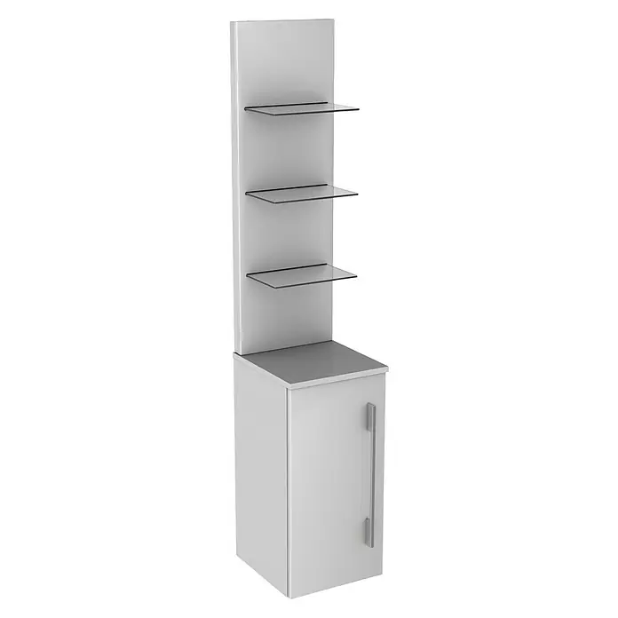 Camargue Stella Seitenschrank - 30,4 x 32,5 x 151,6 cm, 3 Glasböden mit LED-Beleuchtung, Weiß - Diagonale Ansicht