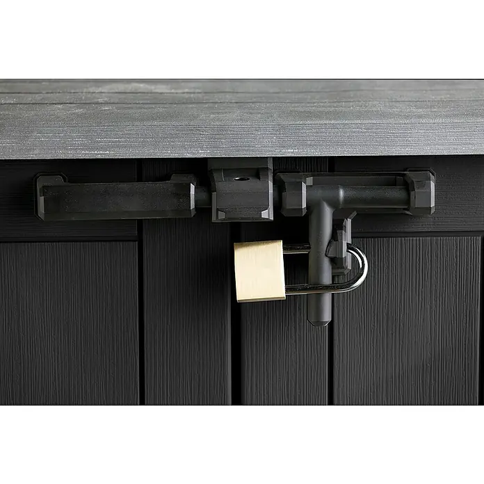 Keter Caseta multiuso Store it out Prime - L x An x Al: 132 x 71,5 x 113,5 cm, Gris/Negro, Plástico - Primer plano