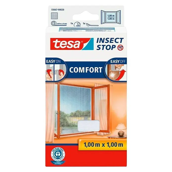 Tesa Insect Stop Mrežica za zaštitu od insekata Comfort - Boja tkanine: Bijele boje, D x Š: 100 x 100 cm, Pričvršćivanje čičkom - Pogled sprijeda