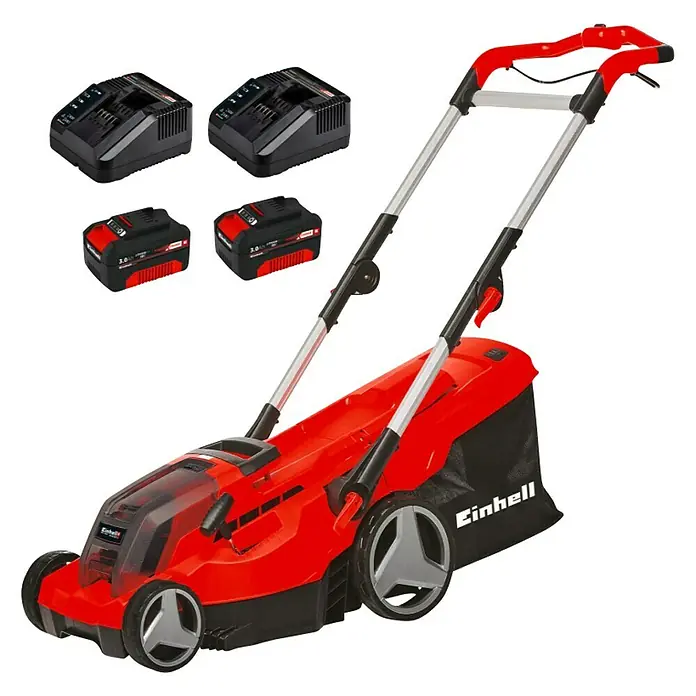 Einhell Power X-Change Akumulatorska kosilica - 18 V, 2 baterije, 3 Ah, Širina reza: 37 cm - Dijagonalni pogled