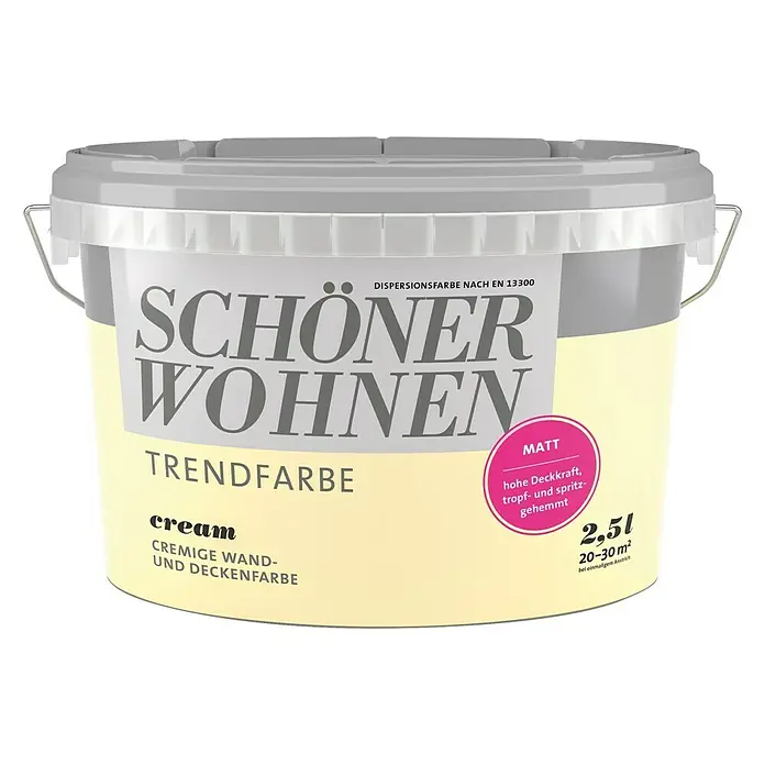 SCHÖNER WOHNEN-Farbe Wandfarbe Trendfarbe - Cream, 2,5 l, Matt, Konservierungsmittelfrei - Vorderansicht