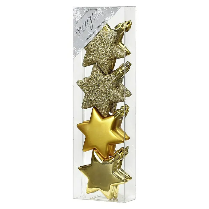 Christbaumschmuck Stern - Gold, Kunststoff, Stern, 8 Stk. - Vorderansicht