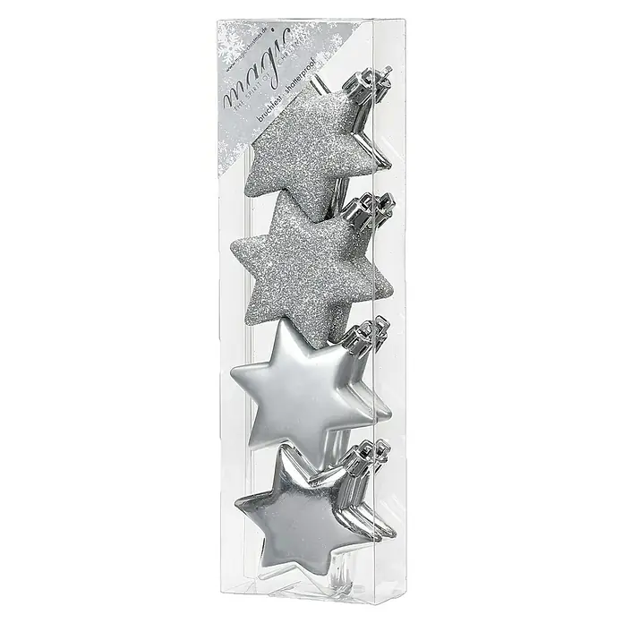 Christbaumschmuck Stern - Silber, Kunststoff, Stern, 8 Stk. - Vorderansicht
