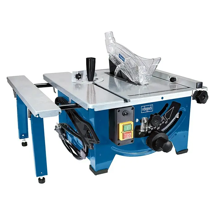 Scheppach Tischkreissäge HS 80 - 1.200 W, Durchmesser Sägeblatt: 210 mm, Drehzahl: 4.800 U/min - Diagonale Ansicht