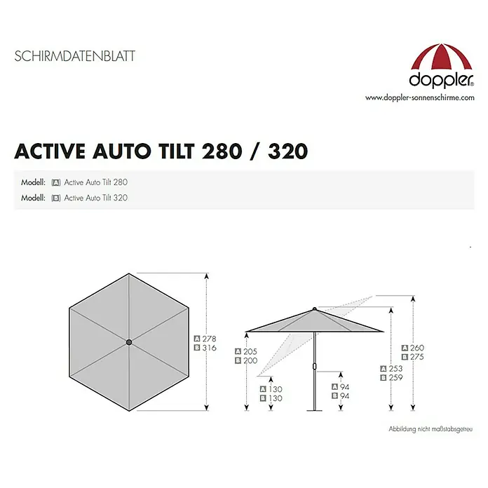 Doppler Active Suncobran s automatskim zatvaranjem - Fresh Green, Promjer: 280 cm - Skica