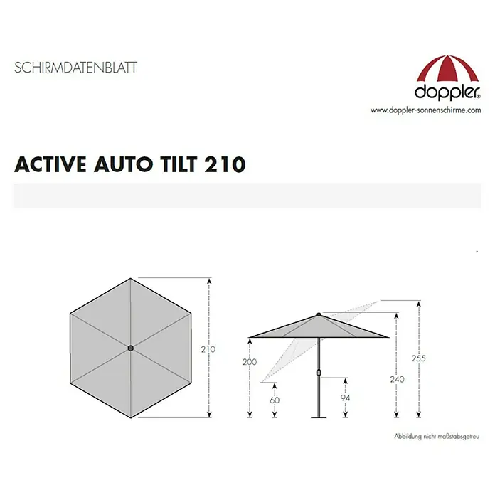Doppler Active Suncobran s automatskim zatvaranjem - Antracit, Promjer: 210 cm - Skica