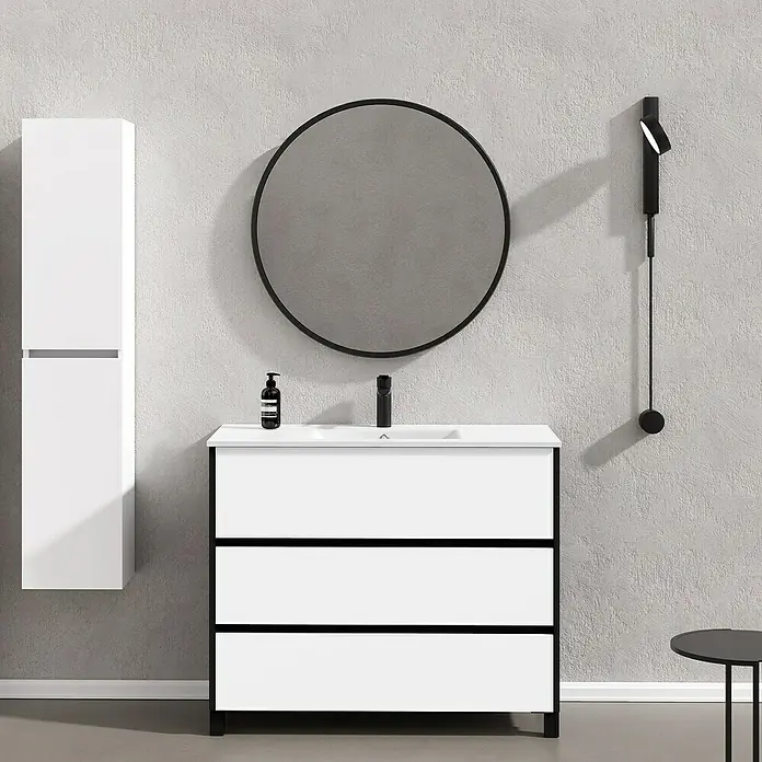 Conjunto de mueble de baño Africa - 100 cm, 3 piezas, Blanco/Negro, Mate - Foto ambiente