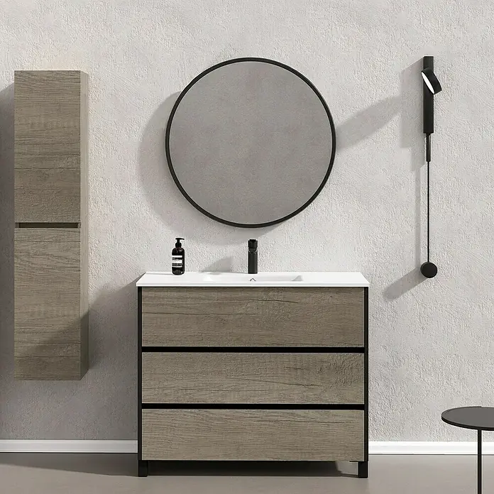 Conjunto de mueble de baño Africa - 100 cm, 3 piezas, Nebraska, Negro, Mate - Foto ambiente
