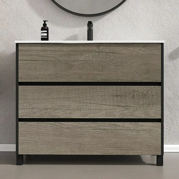 Conjunto de mueble de baño Africa - 100 cm, 3 piezas, Nebraska, Negro, Mate - Foto ambiente