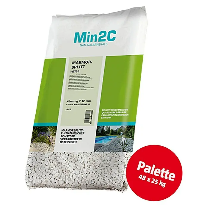 Min2C Marmorsplitt - Weiß, Körnung: 7 mm - 12 mm, 1.200 kg - Diagonale Ansicht