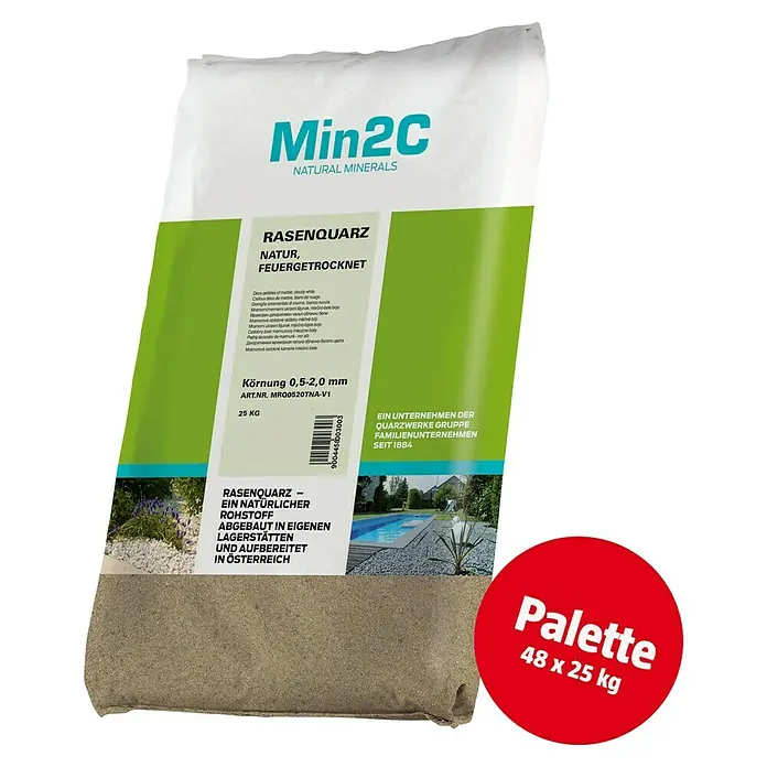 Min2C Rasenquarz - Grau/Beige, 1.200 kg, Körnung: 0,5 mm - 2 mm - Diagonale Ansicht
