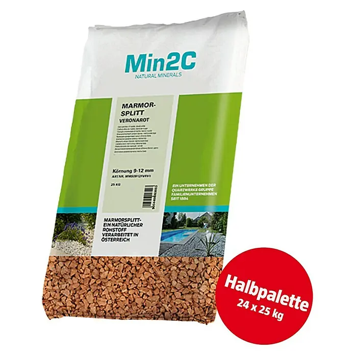 Min2C Marmorsplitt Veronarot - Rot, Körnung: 9 mm - 12 mm, 600 kg - Diagonale Ansicht