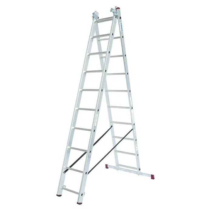Krause Corda Sprossen-Mehrzweckleiter - 3 x 10 Sprossen, Arbeitshöhe: 7 m, Aluminium, Magnethalterung, Inkl. Spitzen - Diagonale Ansicht