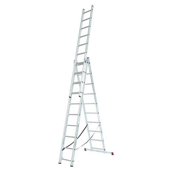 Krause Corda Sprossen-Mehrzweckleiter - 3 x 10 Sprossen, Arbeitshöhe: 7 m, Aluminium, Magnethalterung, Inkl. Spitzen - Diagonale Ansicht