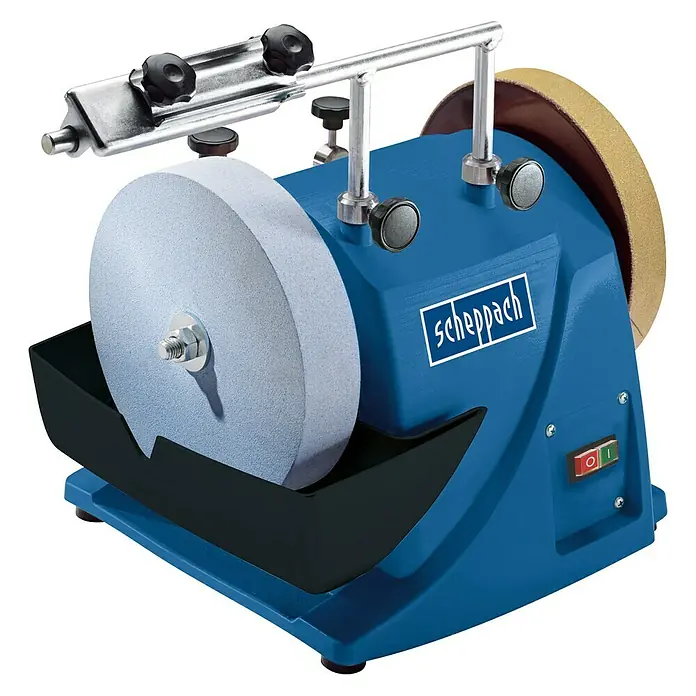 Scheppach Nass-Schleifmaschine TiGer 2000 S - 120 W, Max. Leerlaufdrehzahl: 1.200 U/min, Durchmesser Schleifscheibe: 200 mm - Diagonale Ansicht
