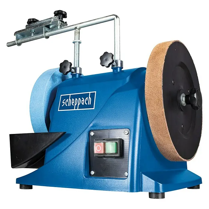 Scheppach Nass-Schleifmaschine TiGer 2000 S - 120 W, Max. Leerlaufdrehzahl: 1.200 U/min, Durchmesser Schleifscheibe: 200 mm - Diagonale Ansicht
