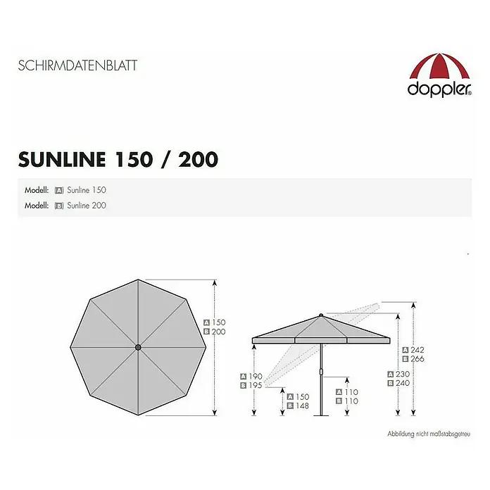 Doppler Sunline Sonnenschirm Neo - Greige, Ø x H: 150 x 230 cm - Skizze