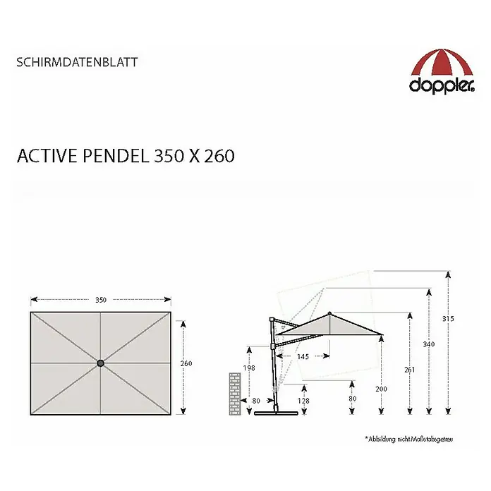 Doppler Active Pendelschirm - Hellgrau, 350 x 260 cm - Skizze