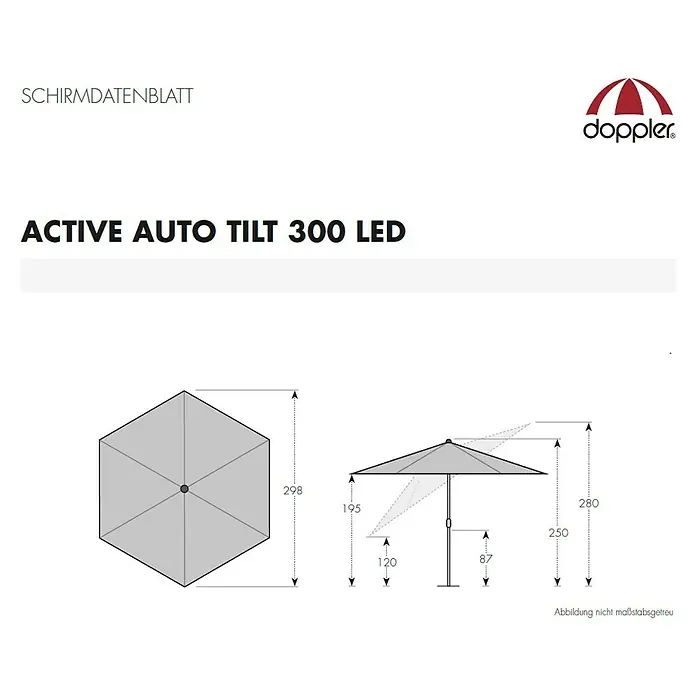 Doppler Active LED-Sonnenschirm Auto Tilt - Anthrazit, Durchmesser: 300 cm - Skizze