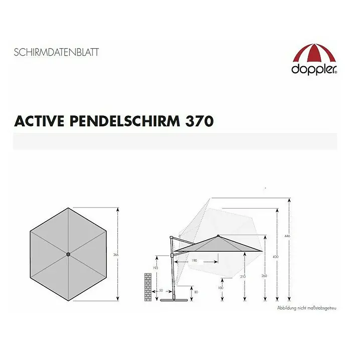 Doppler Active Pendelschirm - Hellgrau, 370 cm - Skizze
