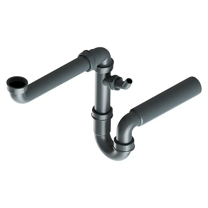 Spültisch-Siphon Raumspar - 1½″, DN 50, Kunststoff, Anthrazit - Diagonale Ansicht