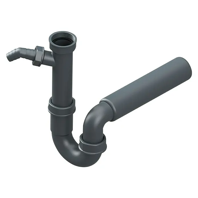 Röhrensiphon - 1½″, Kunststoff, Anthrazit, Spüle, Geeignet für: Spülen, DN 50 - Diagonale Ansicht
