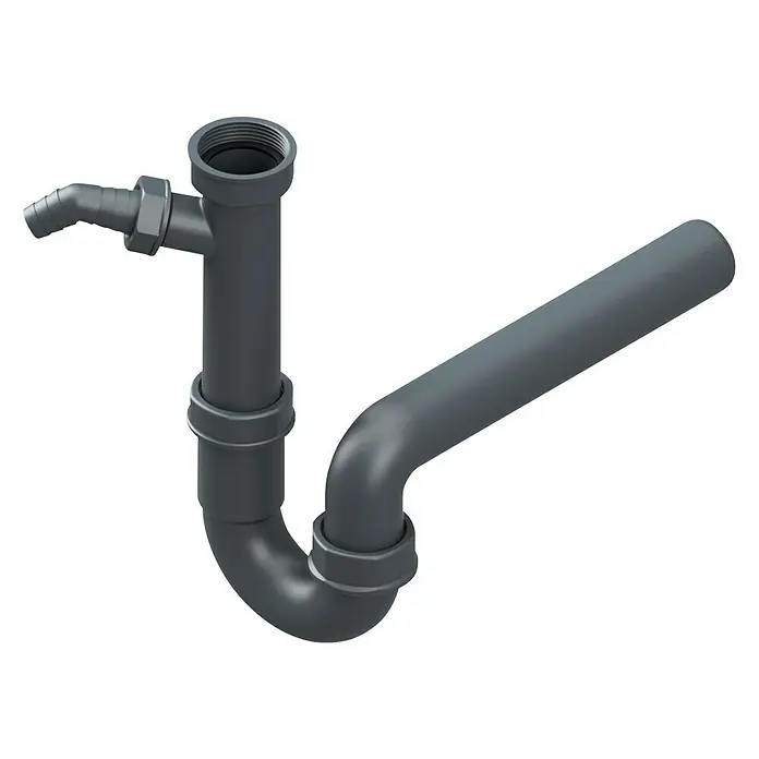 Röhrensiphon - 1½″, Kunststoff, Anthrazit, Spüle, Geeignet für: Spülen, DN 40 - Diagonale Ansicht