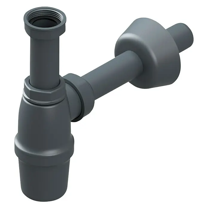 Waschtisch-Siphon - 1¼″, Durchmesser: 32 mm, Kunststoff, Anthrazit - Diagonale Ansicht
