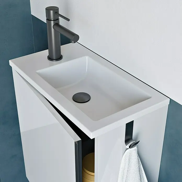 Riva Badmöbel-Set Indus - 46 cm, Weiß, Schwarz, Glänzend - Stimmungsaufnahme