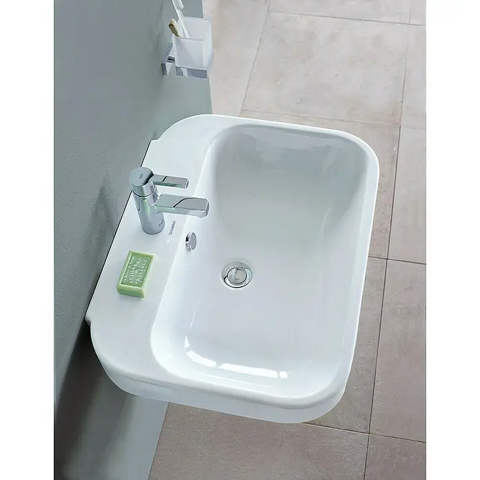Duravit Happy D.2 Waschtisch - 65 x 49,5 cm, Mit schmutzabweisender Glasur, Hahnloch: Mitte, Mit Überlauf, Weiß, Ungeschliffen - Stimmungsaufnahme