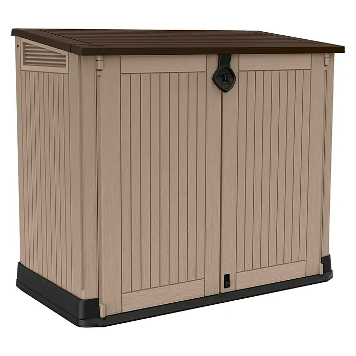 Keter Cobertizo universal Sio Midi - L x An x Al: 132 x 71,5 x 113,5 cm, Beige/Marrón - Vista angular