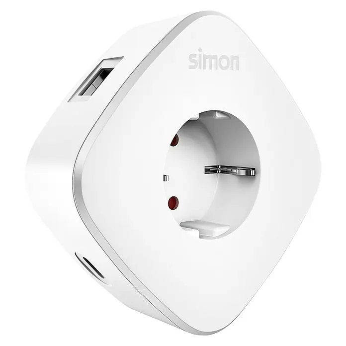Simon Adaptador USB y toma de conexión - Blanco - Vista angular